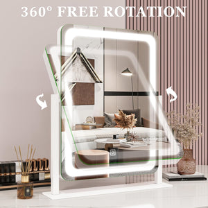 ROLOVE Vanity Mirror with Lights, 12.6"×15" LED Makeup Mirror, Lighted Makeup Mirror with Lights, Smart Touch Control Dimmable 3 Modes Light, Lighted Up Mirror for Makeup Desk, Bedroom, Dressing Room