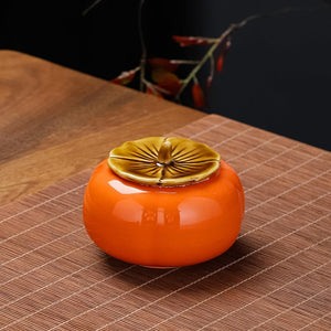 ZPGXLRZ Portable Gongfu Ceramic Tea Set - Beautiful Persimmon-Shaped Chinese Tea Set with Teapot, Tea Can & 2 Cups, Gift Boxed