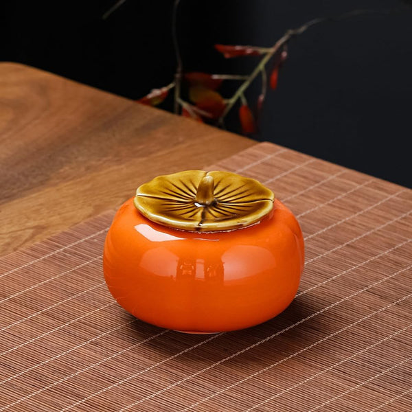 ZPGXLRZ Portable Gongfu Ceramic Tea Set - Beautiful Persimmon-Shaped Chinese Tea Set with Teapot, Tea Can & 2 Cups, Gift Boxed
