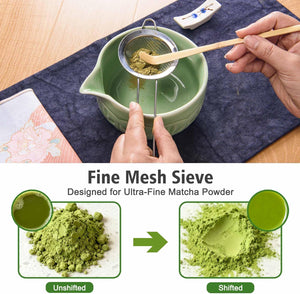 Matcha Whisk Bowl Set, 7PCS Japanese Matcha Kit with Spout Bowl (Green), Bamboo Whisk with Stand, Scoop, Sifter, Matcha Accessories for Tea Ceremony, Matcha Latte, Gifts for Family, Friends