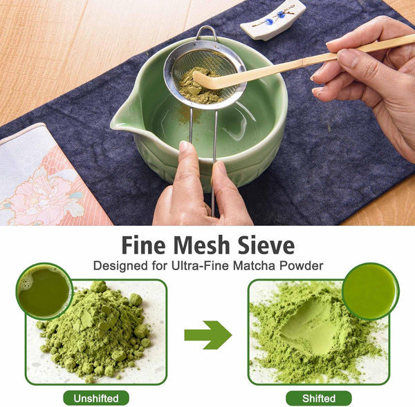 Matcha Whisk Bowl Set, 7PCS Japanese Matcha Kit with Spout Bowl (Green), Bamboo Whisk with Stand, Scoop, Sifter, Matcha Accessories for Tea Ceremony, Matcha Latte, Gifts for Family, Friends