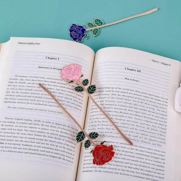 Bewudy Red Rose Bookmark Gift, Metal Book Page Holder for Reading Lovers, Teacher Appreciation Gifts Valentine Mother's Day Christmas Birthday Gift for Women Book Lovers (Red Rose)
