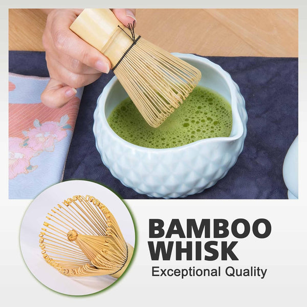 Matcha Whisk Bowl Set, 7PCS All-in-One Japanese Tea Set Includes Matcha Bowl with Spout, Bamboo Whisk (Chasen) with Stand, Scoop, Sifter, Complete Kit for Ceremony, Gift for Matcha Tea Lovers(Blue)
