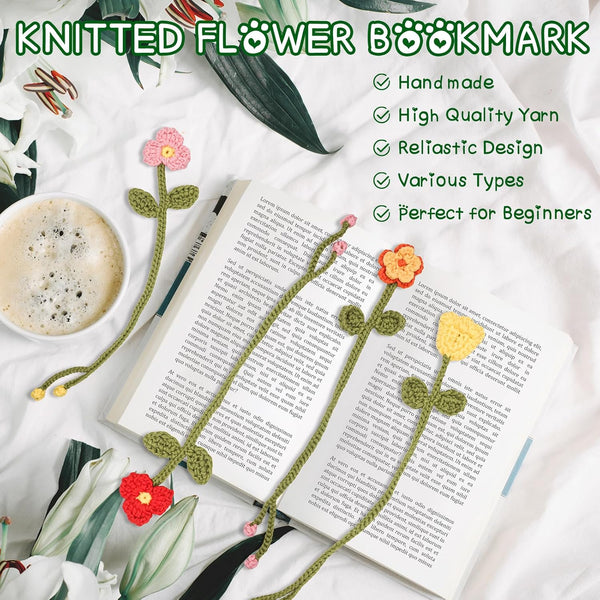 WaldyWop Crochet Kit for Beginners - 8 Flower Bookmarks Knitting Kit w/Step-by-Step Video Tutorials & Soft Yarn, Hook - Wobbles DIY Art Craft Kit for Adults, Birthday Gifts for Women Teen