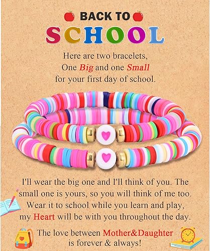 FIEEFX Back to School Gifts Bracelet Mommy and Me Mom and Daughter Bracelets Set for 2 First Day of School Bracelet Gifts for Daughter Girls Kindergarten Preschool Pre k 1st 2nd Grade