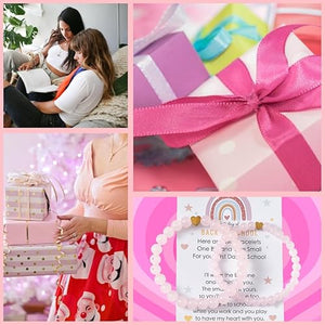 UYY Back to School Bracelets Heart Matching Mommy and Me Elastic Wish Strings Bead Bracelets First Day of School Supplies Gifts (Pink)