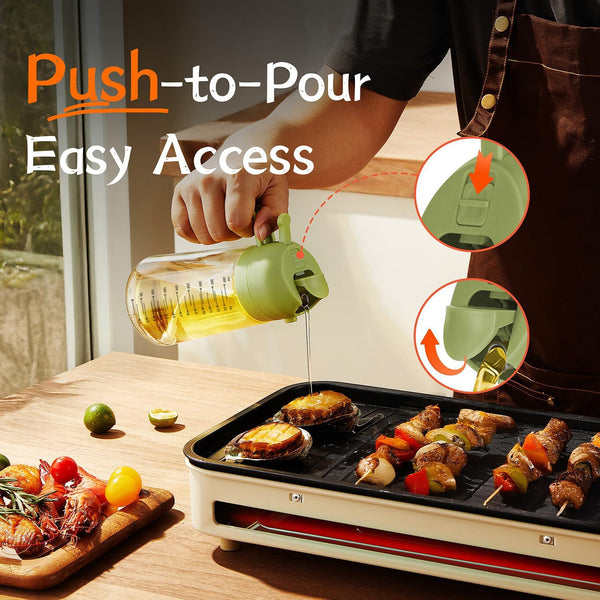 TrendPlain 16oz/470ml Glass Olive Oil Sprayer for Cooking – 2 in 1 Olive Oil Dispenser Bottle for Kitchen Gadgets and Air Fryer Accessories, Salad, BBQ - Green 16OZ/470ML