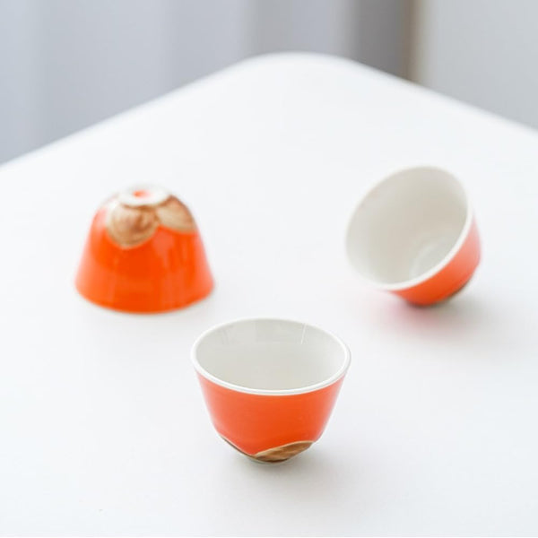 ZPGXLRZ Portable Gongfu Ceramic Tea Set - Beautiful Persimmon-Shaped Chinese Tea Set with Teapot, Tea Can & 2 Cups, Gift Boxed