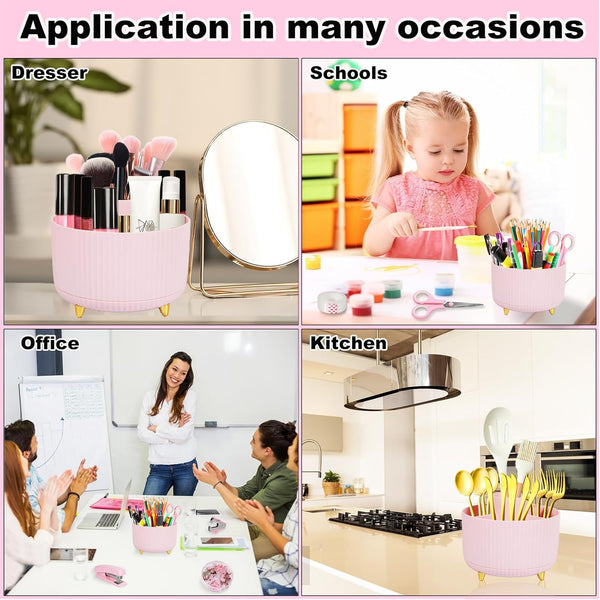 Gawsey Pink Desk Organizers and Accessories 10Pcs Set with 360-Degree Rotating Pen Holder, Tape Dispenser, Stapler, Staple Remover, 1000 Staples, Tape, Clips Set, Ruler, Scissor, Pen (Pink)