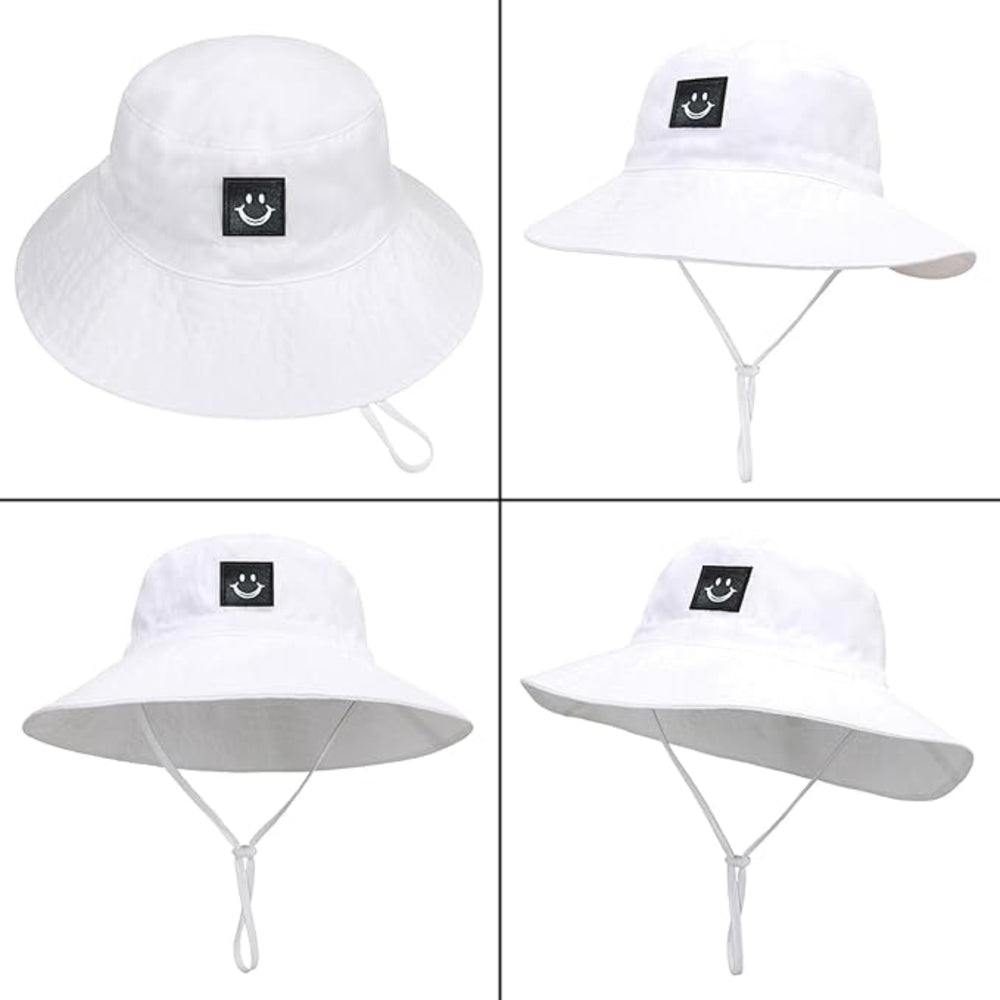 Baby Sun Hat Smiling Face UPF 50+ Beach Toddler Bucket Hat for Baby Boys and Girls, Toddler Kids Wide Brim Sun Hats Cap (US, Age, 2 Years, 6 Years, White+Pink)
