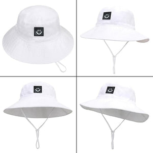 Baby Sun Hat Smiling Face UPF 50+ Beach Toddler Bucket Hat for Baby Boys and Girls, Toddler Kids Wide Brim Sun Hats Cap (US, Age, 2 Years, 6 Years, White+Pink)