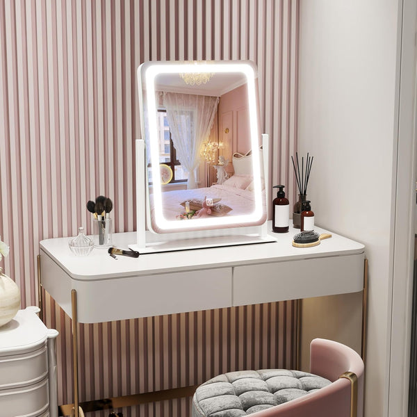 ROLOVE Vanity Mirror with Lights, 12.6"×15" LED Makeup Mirror, Lighted Makeup Mirror with Lights, Smart Touch Control Dimmable 3 Modes Light, Lighted Up Mirror for Makeup Desk, Bedroom, Dressing Room