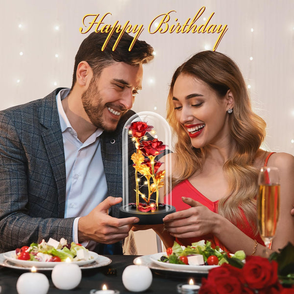 Tayfeim Valentines Day Rose Gifts for Her, Womens Gift for Birthday Gifts for Women Mom Wife Girlfriend, Light Up Rose in A Glass Dome, Rose Gifts for Valentines, Mothers Day, Womens Day (Red)