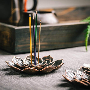 GARMOLY 2 Pack Incense Burner, Incense Holder for Sticks, Brass Lotus Incense Stick Holder
