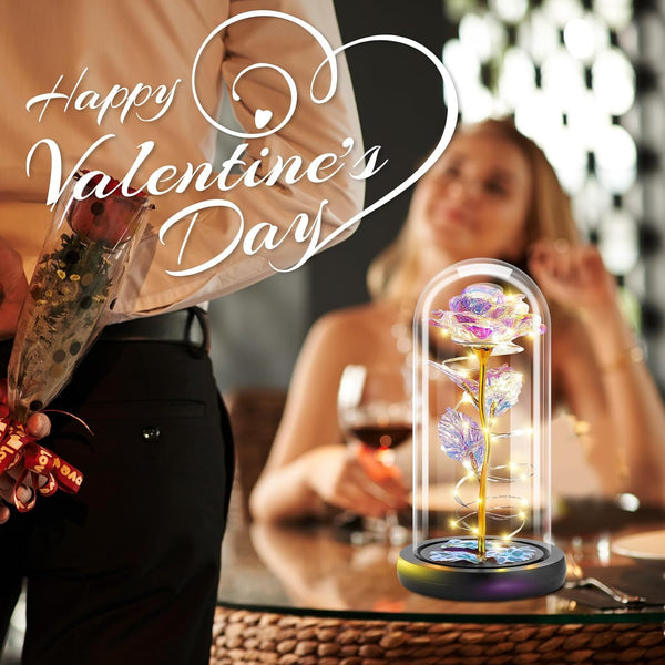 Otlonpe Preserved Forever Valentines Day Flower Gifts for Her, Glass Light Up Rose Gifts for Women Mom Grandma Girlfriend Wife Sister, Valentines Mothers Day Christmas Birthday Womens Gift (Colorful)
