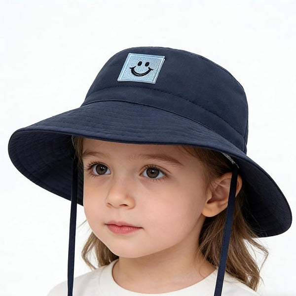 Baby Sun Hat Smiling Face UPF 50+ Beach Toddler Bucket Hat for Baby Boys and Girls, Toddler Kids Wide Brim Sun Hats Cap (US, Age, 2 Years, 6 Years, Navy)