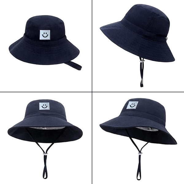 Baby Sun Hat Smiling Face UPF 50+ Beach Toddler Bucket Hat for Baby Boys and Girls, Toddler Kids Wide Brim Sun Hats Cap (US, Age, 2 Years, 6 Years, Navy)