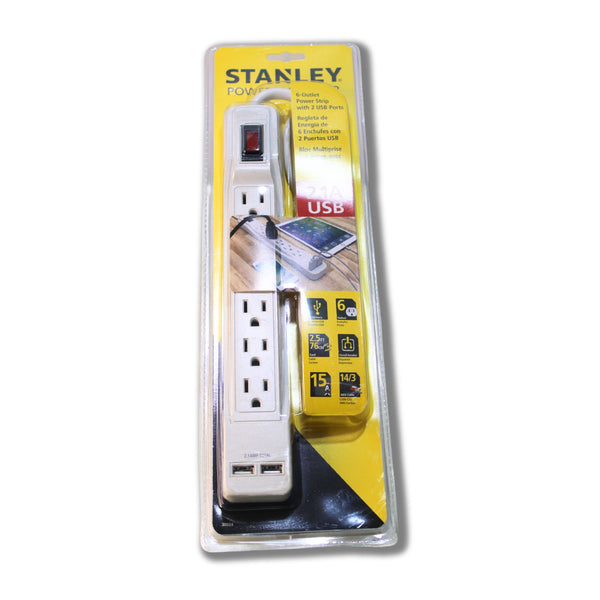 Stanley PowerMax USB 6-Outlet Power Strip With 2 USB Ports