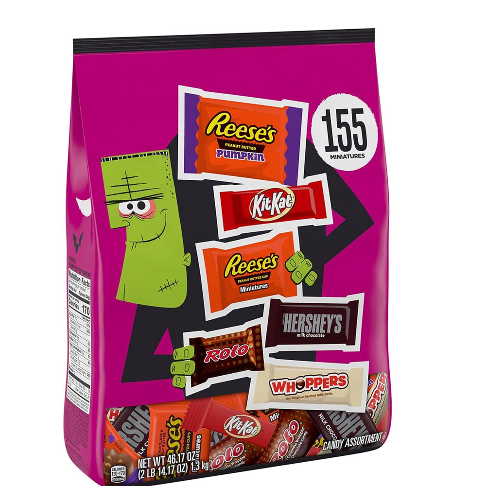Hershey Assorted Chocolate Flavors Miniatures, Halloween Candy Bulk Bag, 46.17 oz (155 pieces)