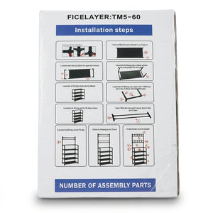 Diagram and assembly instructions for multi-tier steel clothes rack with labeled parts