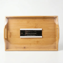 Medium bamboo kitchen tray with handles displayed in store
