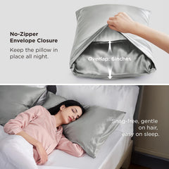 Bedsure Satin Pillowcase for Hair and Skin (Queen - 20"x30")- Set of 2 with Envelope Closure (Silver Grey)