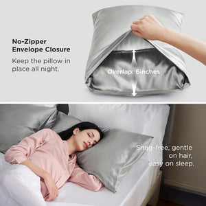 Bedsure Satin Pillowcase for Hair and Skin (Queen - 20"x30")- Set of 2 with Envelope Closure (Silver Grey)