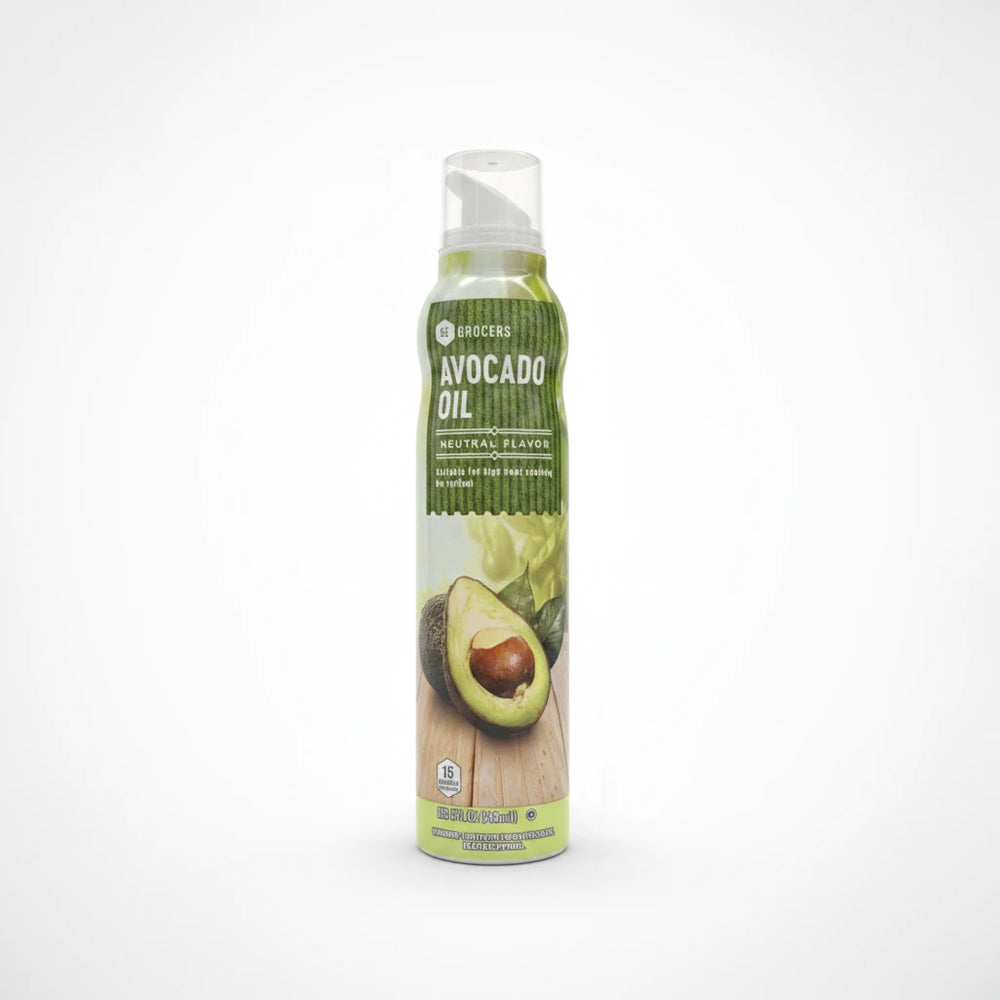 A high-resolution product photo of SE Grocers Avocado Oil Cooking Spray, 5oz, centered on a clean white background with soft studio lighting and a subtle shadow.