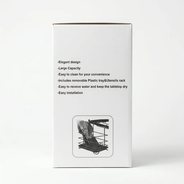 Close-up of Mays Black Dish Rack features list