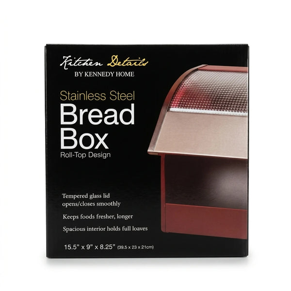 Kitchen Details by Kennedy Home bread box packaging close-up showing product name and features
