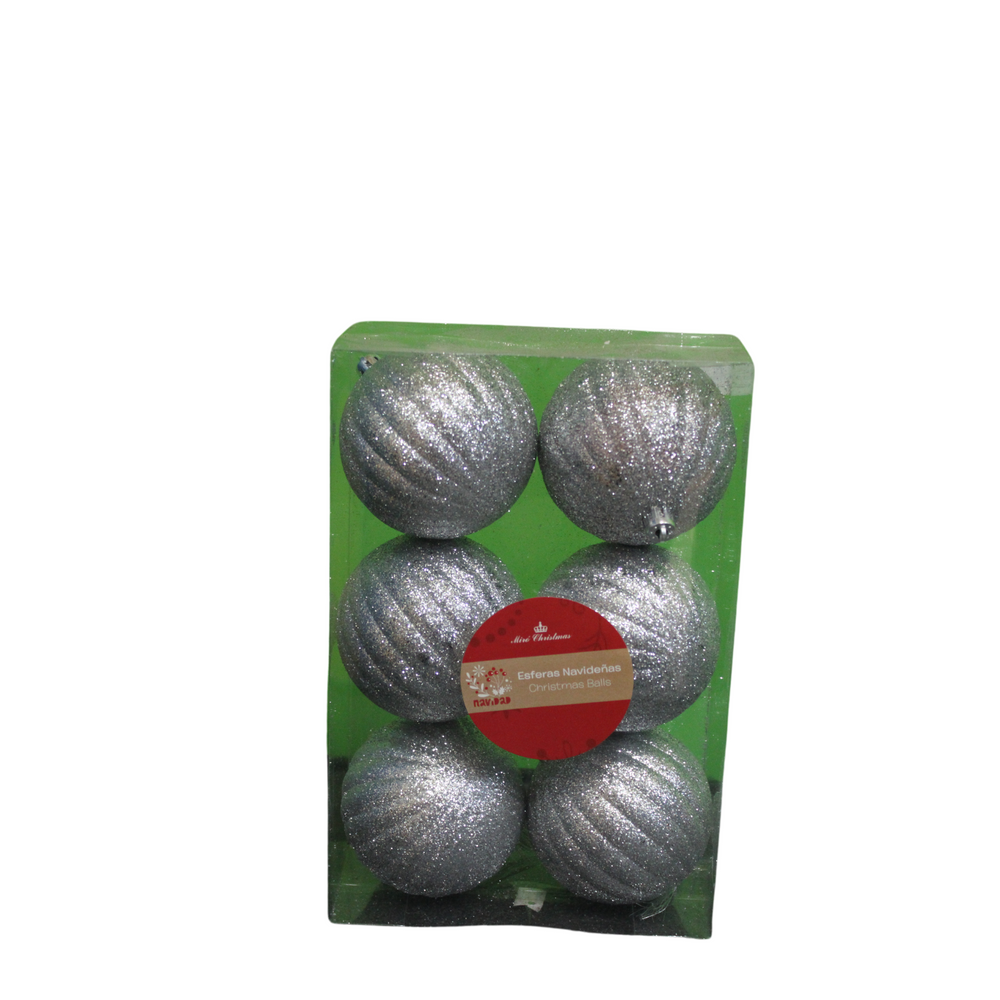6-Pc Decorative Silver Glitter Christmas Balls 8cm