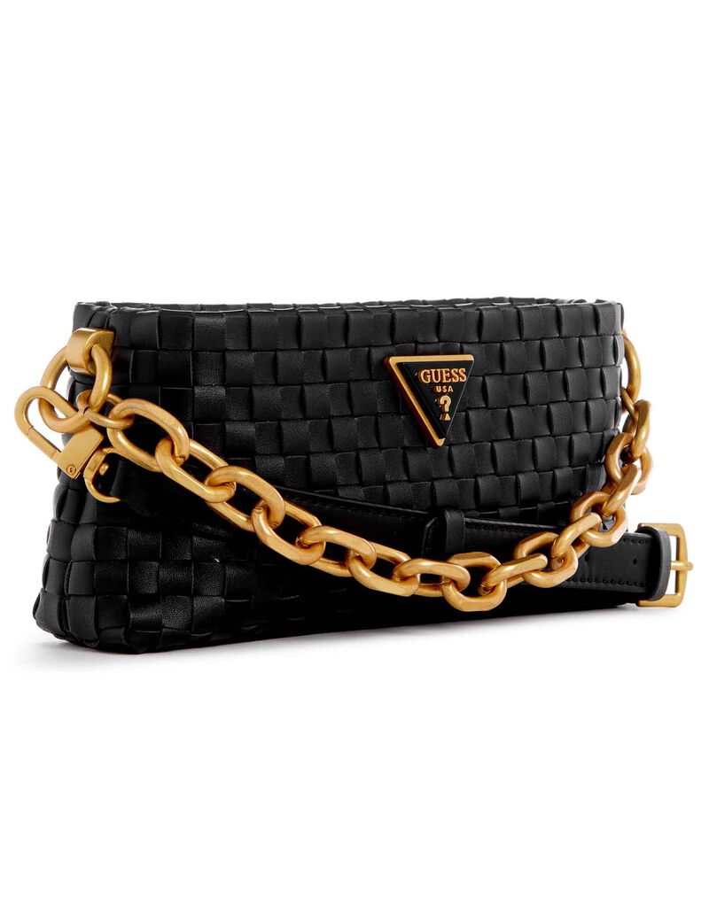 Guess Lisbet Woven Mini Zip-Top Crossbody Bag - Black