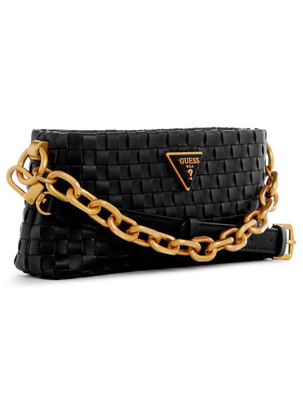 Guess Lisbet Woven Mini Zip-Top Crossbody Bag - Black