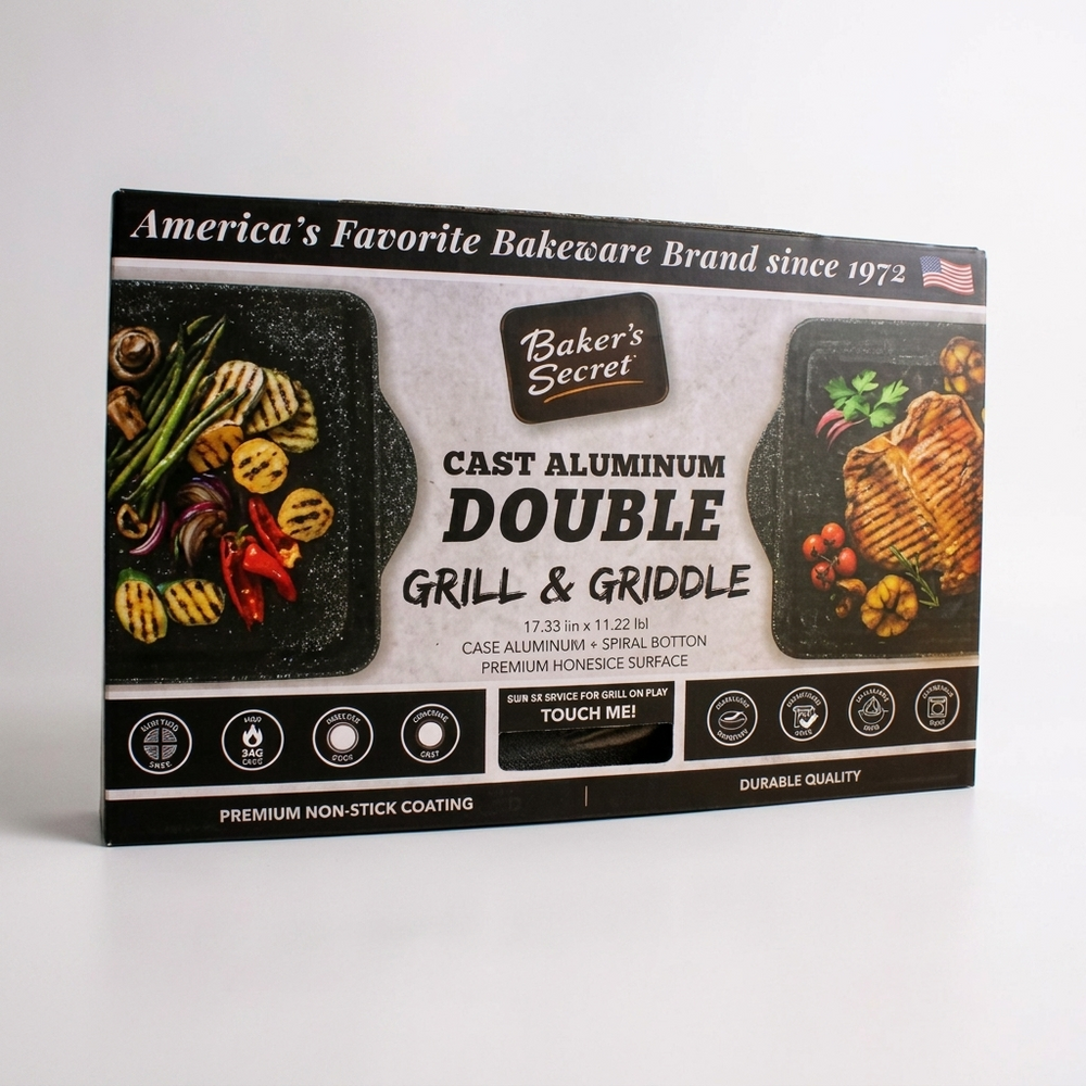 Baker's Secret Cast Aluminum Double Grill and Griddle - 15.51×11.22"