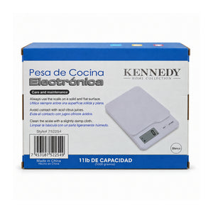 Kennedy Home Collection Electronic Kitchen Scale 11lb packaging back with barcode