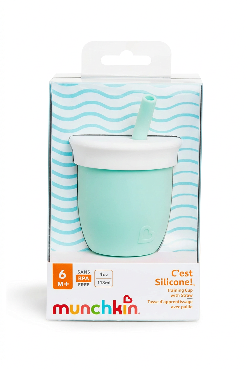 Munchkin® C’est Silicone! Open Training Cup with Straw for Babies and Toddlers 6 Months+, 4 Ounce, Mint