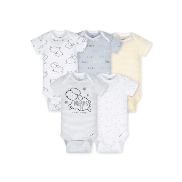 Gerber 5-Pack Baby Neutral Lamb Short Sleeve Onesies® Bodysuits (6-9 months)