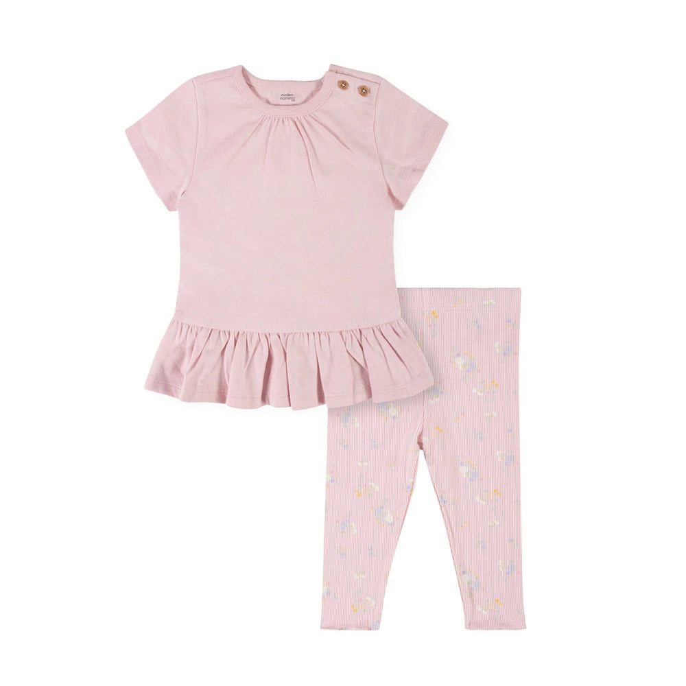 Gerber 2-Piece Baby Girl Pink Short Sleeve Top & Leggings (12 months)