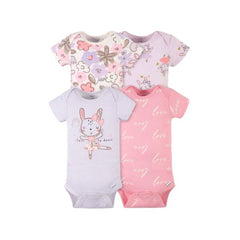 Gerber 4-Pack Baby Girls Bunny Ballerina Short Sleeve Onesies® Bodysuits (3-6 months)