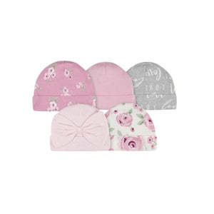 Gerber 5-Pack Baby Girls Floral Caps (0-6 months)